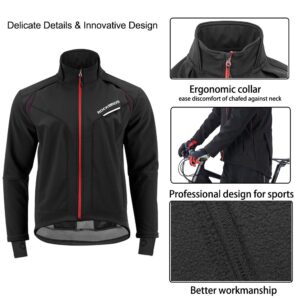 ROCKBROS Cycling Jackets for Men Winter Bike Jackets Thermal Windproof Jacket for Men Cold Weather Cycling Running Hiking Black Red