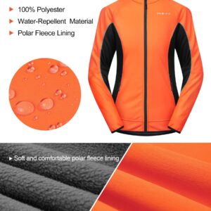 INBIKE Women's Cycling Jacket Biking Running Windbreaker Thermal Fleece Lined Reflective Coat for Cold Weather Winter Orange Medium