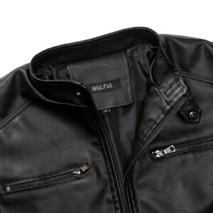 WULFUL Men's Stand Collar Leather Jacket Motorcycle Lightweight Faux Leather Outwear