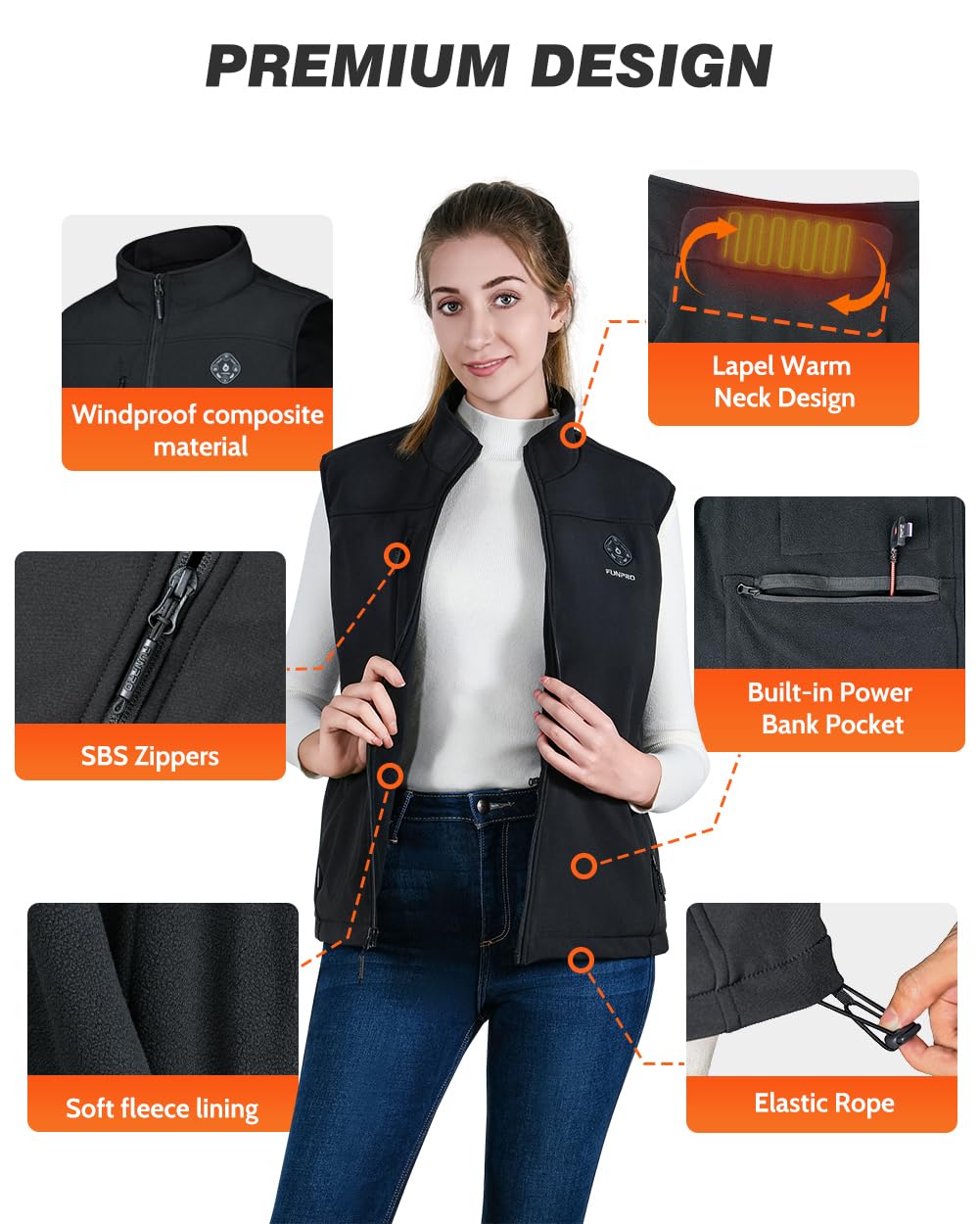 FUNPRO Heated Vest for Men Women, Windproof Electric Heating Vest, Softshell Sleeveless Sports Jacket, Battery Not Included