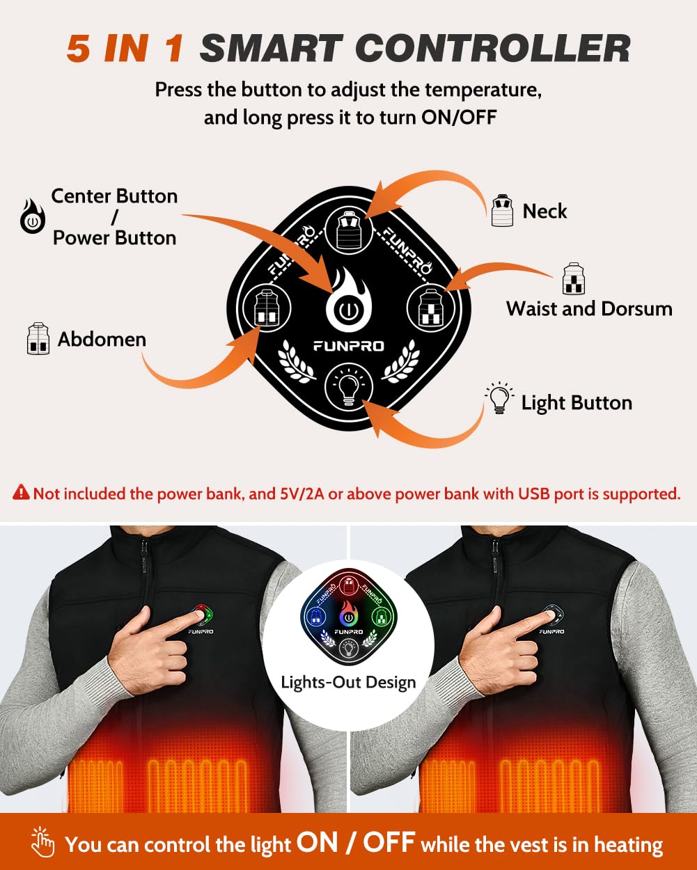 FUNPRO Heated Vest for Men Women, Windproof Electric Heating Vest, Softshell Sleeveless Sports Jacket, Battery Not Included