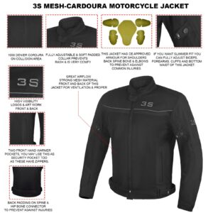 3S HIGH-PERFORMANCE MESH MOTORCYCLE JACKET- BREATHABLE, CE ARMORED FOR BIKER, RIDING PROTECTION...BLACK, 2-XL