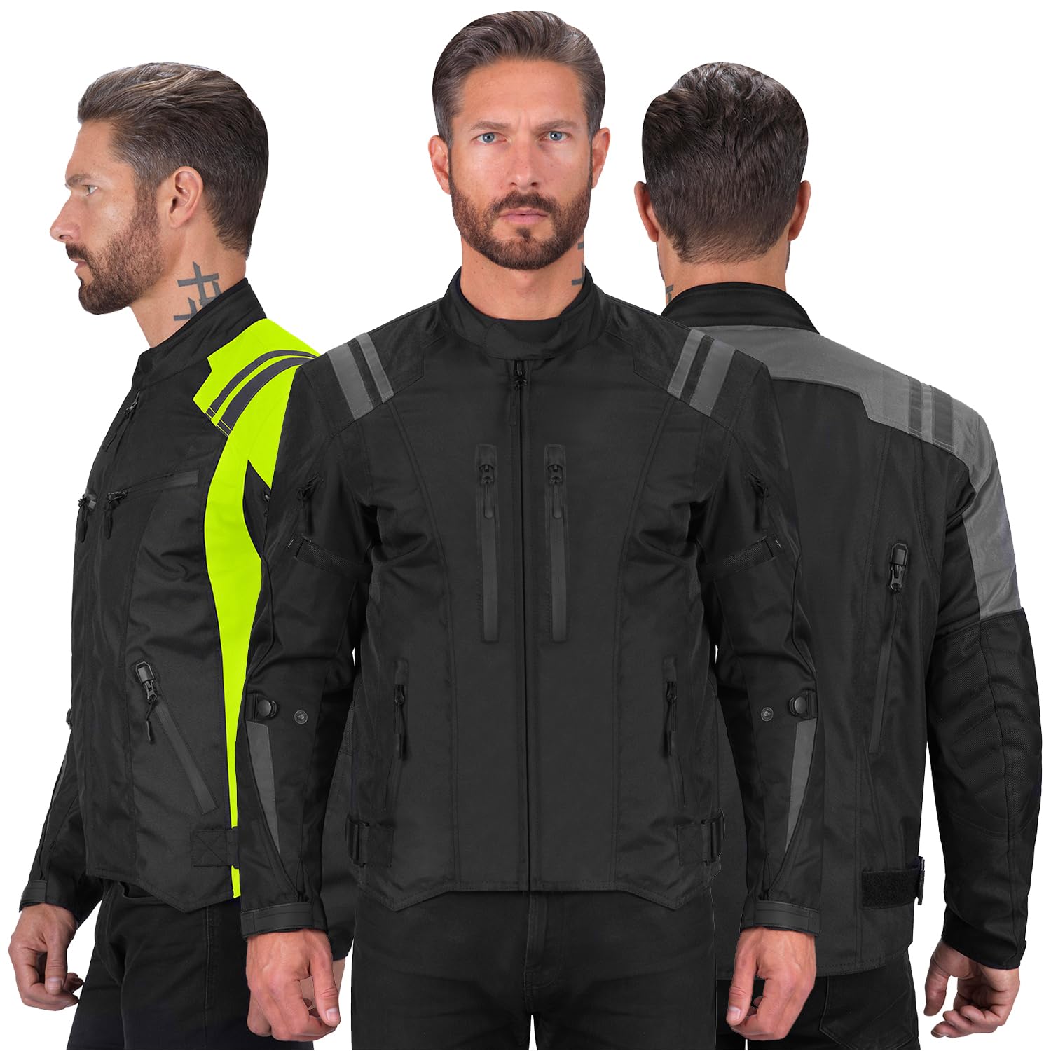 Nomad Motorcycle Jacket for Men, Ironborn Biker Jacket, Cruiser Sportsbike Enduro Mens Riding Jacket with Armor Protection (US, Alpha, X-Large, Regular, Regular, Black)