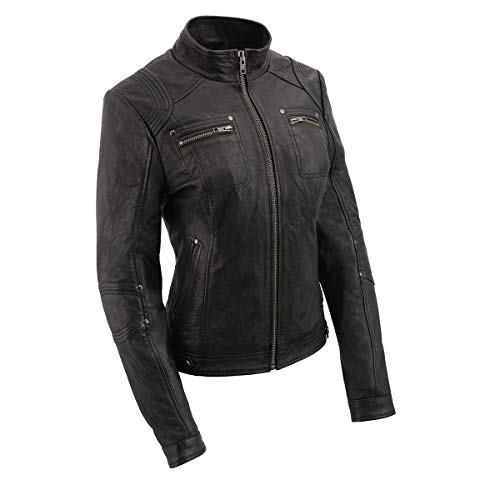 Milwaukee Leather SFL2801 Women's 'Racer' Black Stand Up Collar Motorcycle Fashion Leather Jacket - X-Large