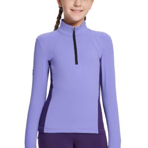 BALEAF Girls Fleece Long Sleeve Shirts, Fall Jacket Half Zip Sweatshirts Horse Riding Camping Thermal Coat Kids purple L