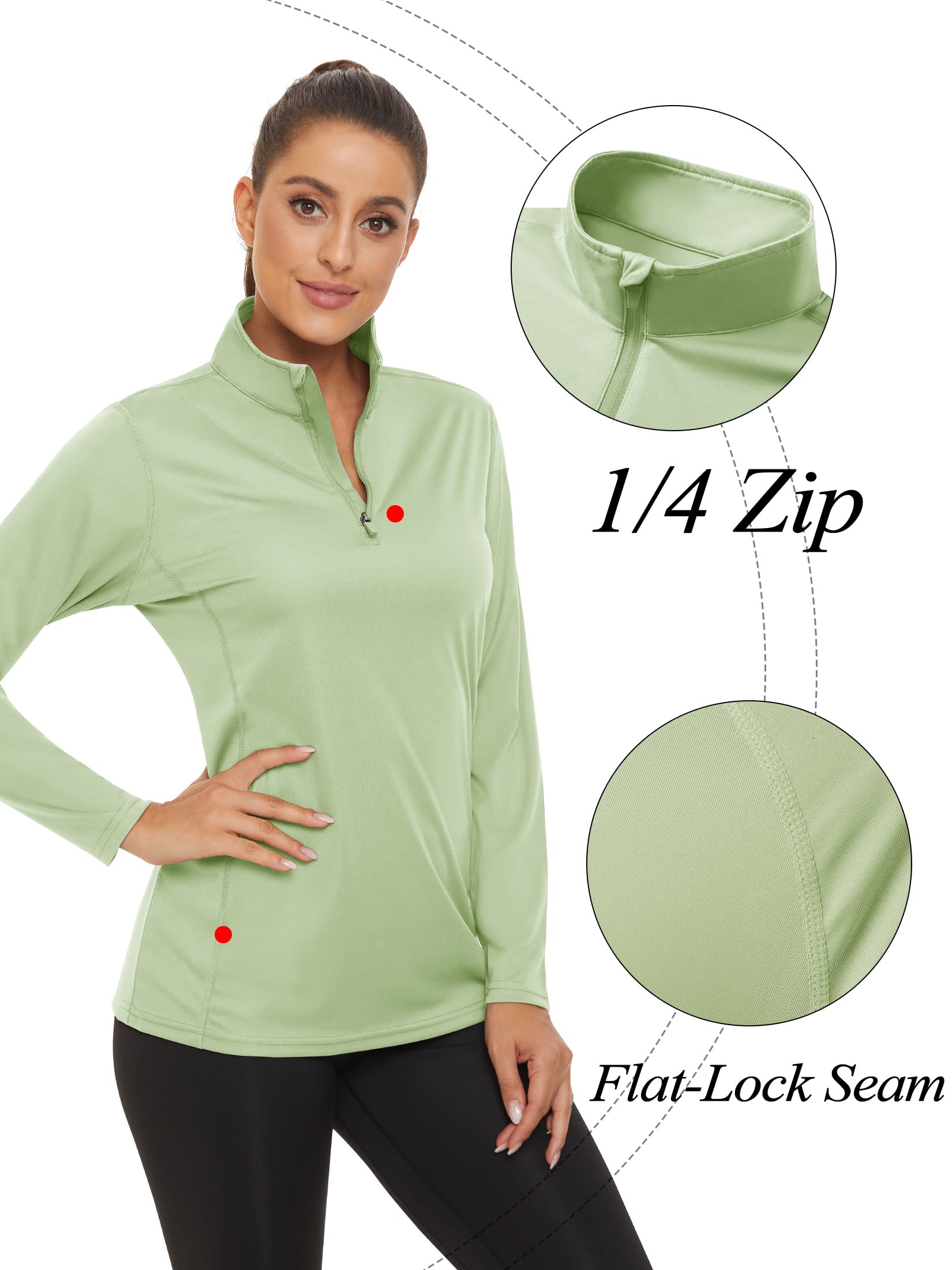 TACVASEN Women's Sun Shirts UV Protection Shirt Long Sleeve Workout Tops for Women Quarter Zip Pullover Light green, XL