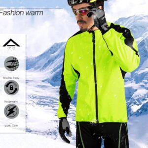 sponeed Wind Breakers Thermals for Men Cycling Jackets Windproof Fleece Coat for Biking US L Green