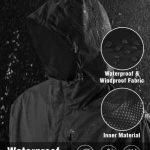 TBMPOY Men's Lightweight Rain Jackets Waterproof Hooded Running Cycling Hiking Raincoat Outdoor Windbreaker Black XXL