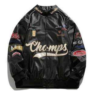 Aelfric Eden Mens Faux Leather Varsity Jacket Vintage Racing Motorcycle Bomber Jackets Oversized Unisex Streetwear Jacket