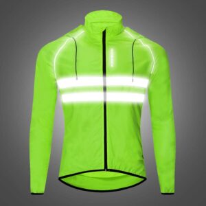 WOSAWE Packable Cycling Jacket Hooded Running Coat Lightweight Biking Windbreaker, Green with Hood Large