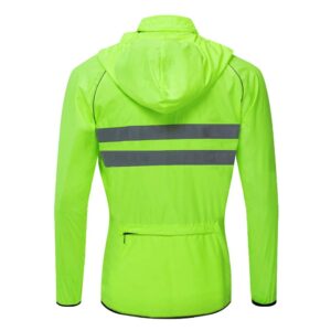 WOSAWE Packable Cycling Jacket Hooded Running Coat Lightweight Biking Windbreaker, Green with Hood Large