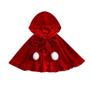 yokjzjd toddler baby girl christmas outfits velvet hooded poncho red cape cloak coat jacket (red, 2-3 years)