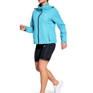 FitsT4 Sports Women's Cycling Running Jackets Lightweight Windproof Bike Windbreaker Reflective with Hood Light Blue Size XL