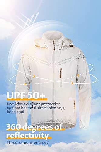 CREATMO US Men's Windproof Uv Protection Cycling Jacket Long Sleeve Wind Coat Hiking Fishing Bike Windbreaker Packable Rain Jacket Grey M