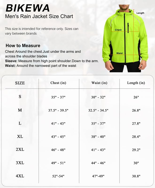 Men's Cycling Rain Jackets Waterproof Running Windbreaker Hooded Reflective Bike Hiking Biking Windproof Bicycle Riding(Black,XL)