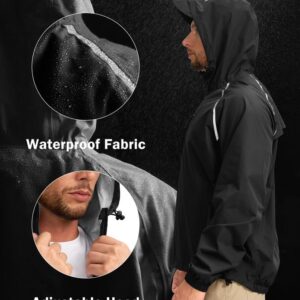 Men's Cycling Rain Jackets Waterproof Running Windbreaker Hooded Reflective Bike Hiking Biking Windproof Bicycle Riding(Black,XL)