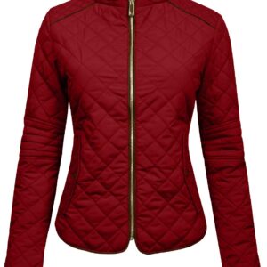 NE PEOPLE Womens Lightweight Quilted Zip Jacket, NEWJ22-BURGUNDY, Small