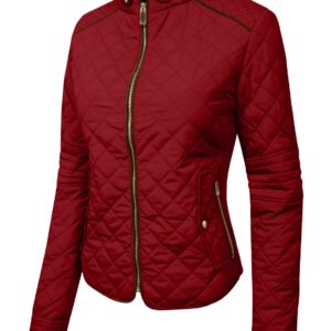 NE PEOPLE Womens Lightweight Quilted Zip Jacket, NEWJ22-BURGUNDY, Small