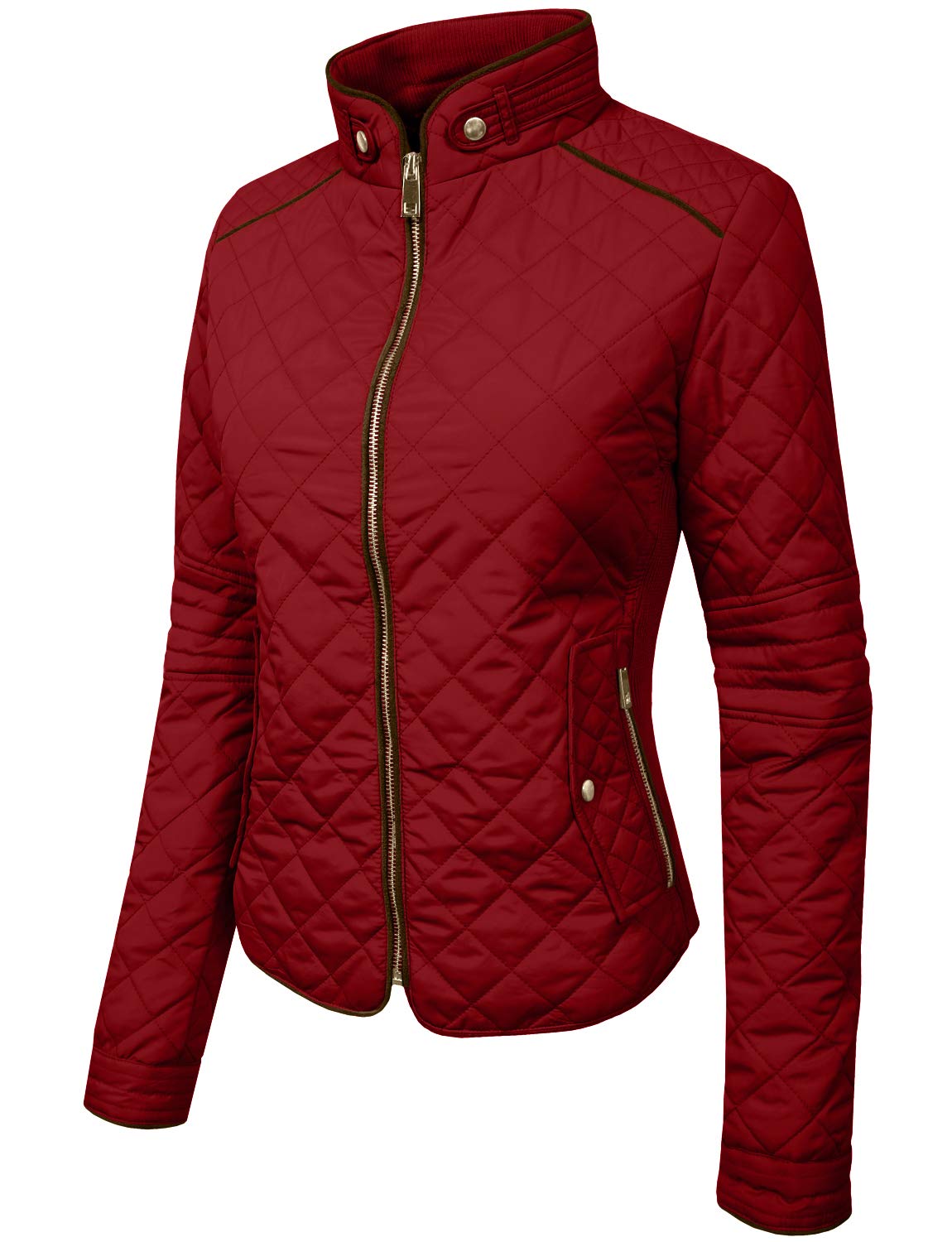 NE PEOPLE Womens Lightweight Quilted Zip Jacket, NEWJ22-BURGUNDY, Small