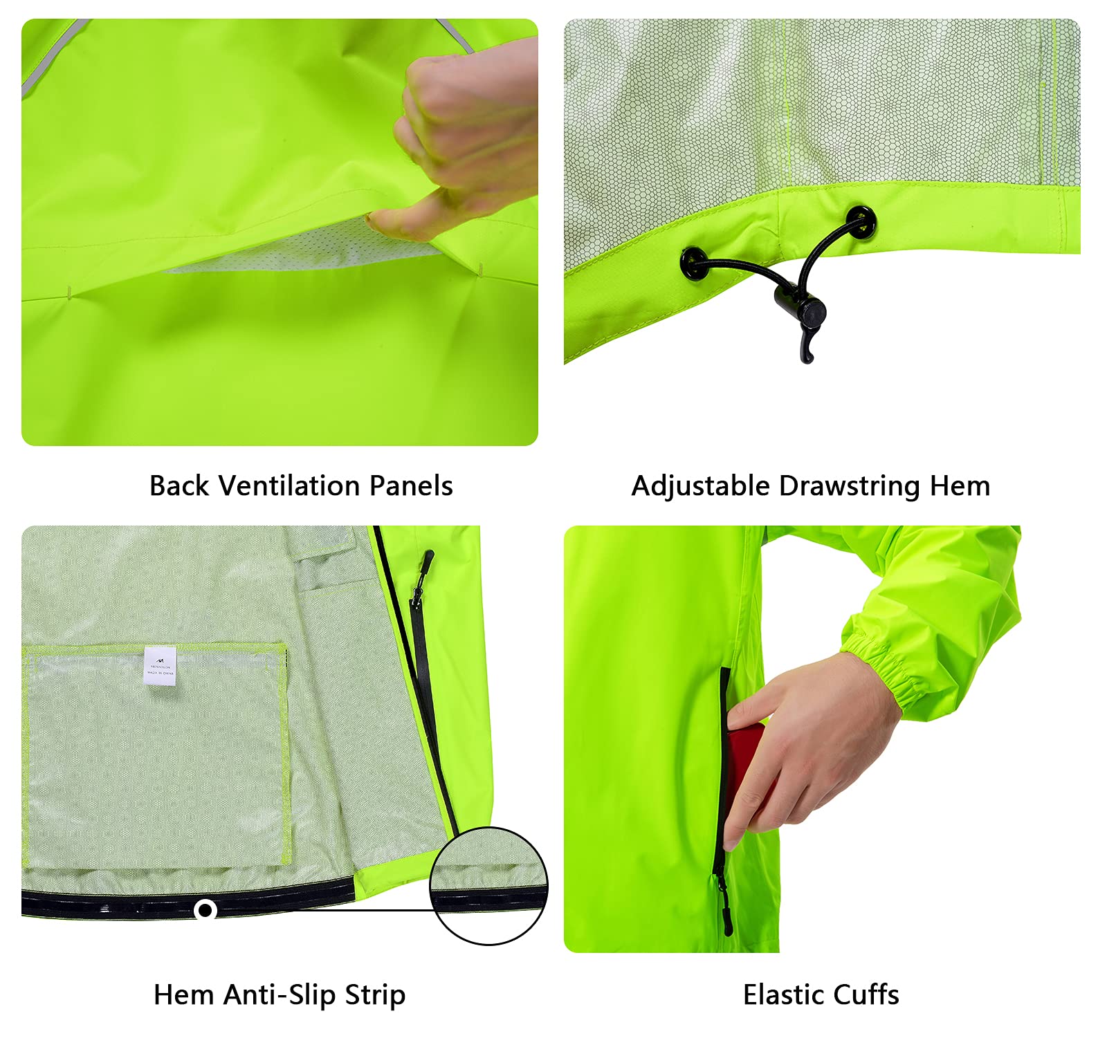 Men's Cycling Running Rain Jacket Lightweight Waterproof Biking Hiking Windbreaker Raincoat Reflective Packable