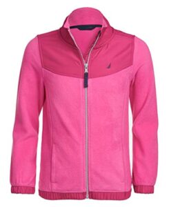 nautica girl's full-zip fleece jacket, signature logo design, lightweight & wind resistant, grey heather, 42