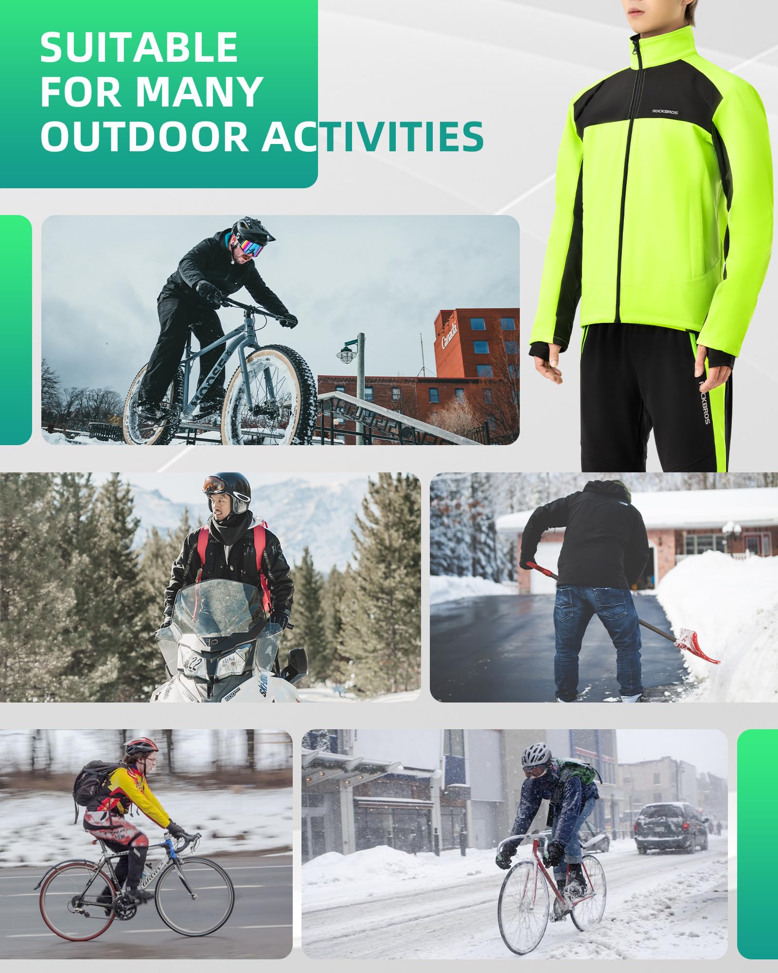 ROCKBROS Cycling Jackets for Men Winter Bike Jackets Thermal Windproof Jacket Cold Weather Cycling Hiking