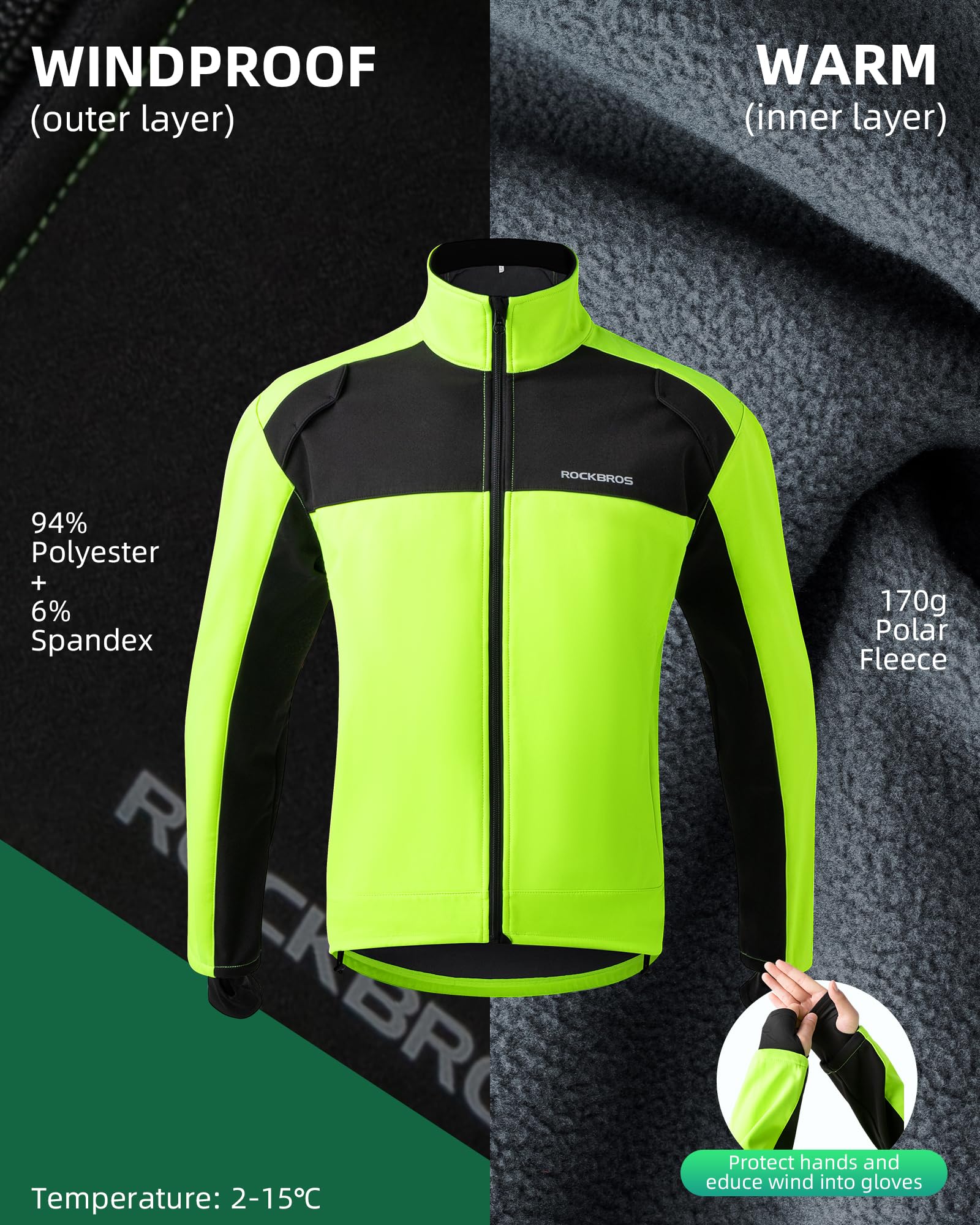 ROCKBROS Cycling Jackets for Men Winter Bike Jackets Thermal Windproof Jacket Cold Weather Cycling Hiking