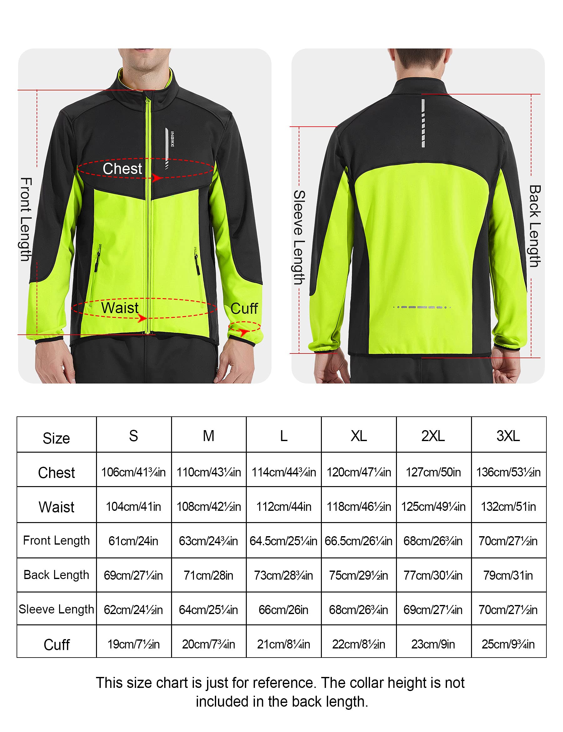 INBIKE Cycling Jackets for men Running Biking Jacket Windbreaker Thermal Windproof Reflective Cold Weather Black Green Large