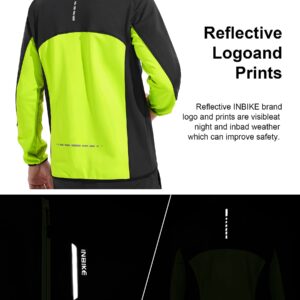 INBIKE Cycling Jackets for men Running Biking Jacket Windbreaker Thermal Windproof Reflective Cold Weather Black Green Large