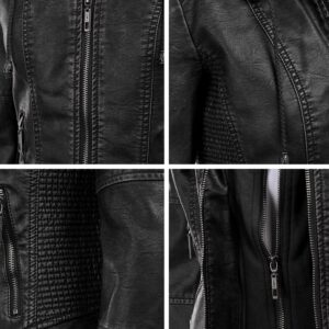 Lock and Love LL WJC1044 Womens Faux Leather Quilted Motorcycle Jacket with Hoodie L BLACK