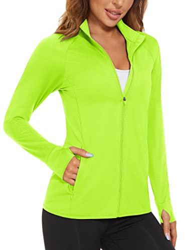 MAGCOMSEN Women's Lightweight Workout Jackets UV Protection Jacket Long Sleeve Shirts Running Fishing Hiking Shirts Fluorescent Yellow XL