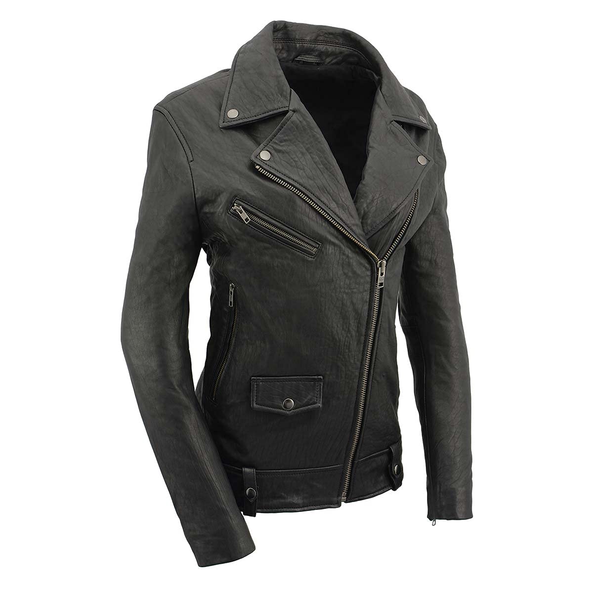 Milwaukee Leather SFL2875 Women's Black Premium New Zealand Lambskin Motorcycle Style Leather Jacket - Large