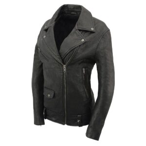 Milwaukee Leather SFL2875 Women's Black Premium New Zealand Lambskin Motorcycle Style Leather Jacket - Large