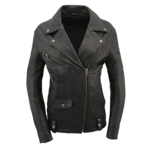 Milwaukee Leather SFL2875 Women's Black Premium New Zealand Lambskin Motorcycle Style Leather Jacket - Large