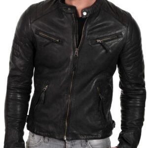 DECIMAL Men's Black & BROWN Genuine Lambskin Leather Biker Jacket VINTAGE REAL MOTORCYCLE JACKETS FOR MEN (XL, BLACK)