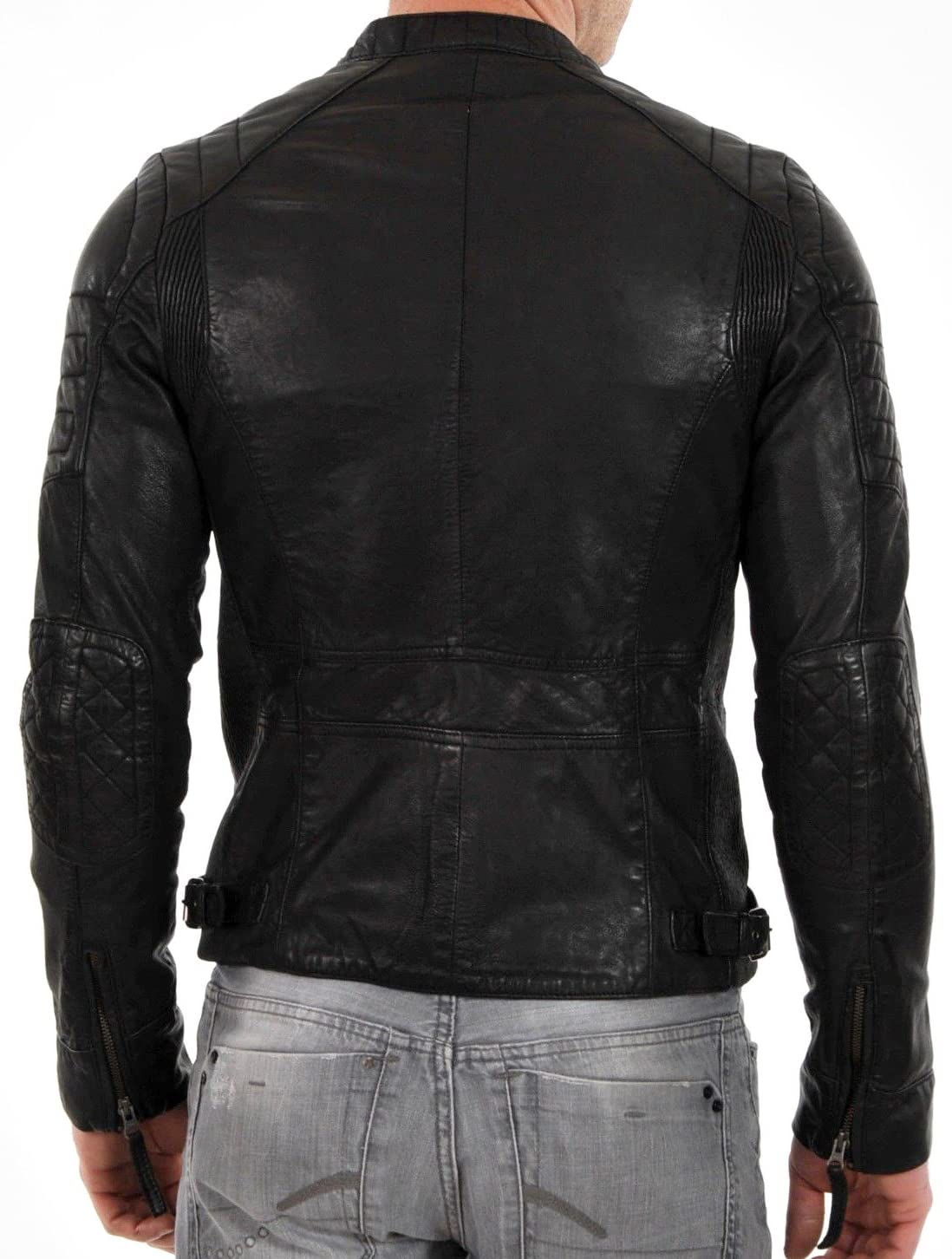 DECIMAL Men's Black & BROWN Genuine Lambskin Leather Biker Jacket VINTAGE REAL MOTORCYCLE JACKETS FOR MEN (XL, BLACK)