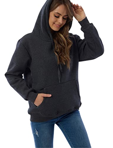 Haellun Womens Casual Winter Warm Fleece Sherpa Lined Pullover Hooded Sweatshirt (Dark grey, Small)