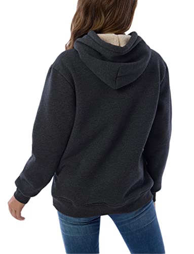 Haellun Womens Casual Winter Warm Fleece Sherpa Lined Pullover Hooded Sweatshirt (Dark grey, Small)