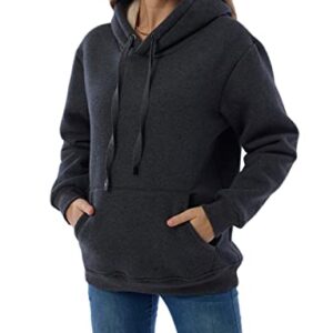 Haellun Womens Casual Winter Warm Fleece Sherpa Lined Pullover Hooded Sweatshirt (Dark grey, Small)