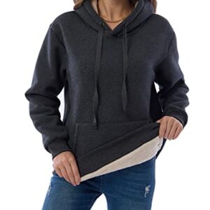 Haellun Womens Casual Winter Warm Fleece Sherpa Lined Pullover Hooded Sweatshirt (Dark grey, Small)