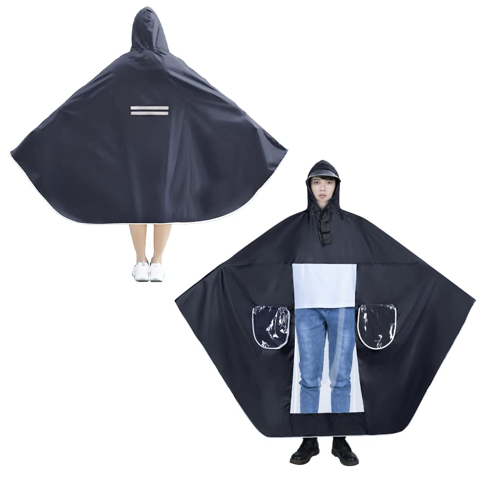 Unisex Adult Poncho Waterproof Rain Poncho Outdoors Bike Ebike Motorcycle Scooter Cycling Jacket Raincoat Cape Rain Cover (Navy)