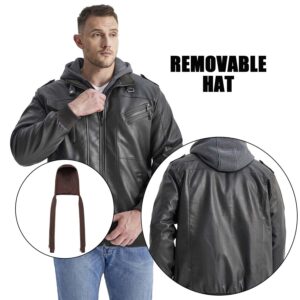 MEBAMY Men's Casual Faux Leather Jacket Coat Autumn and Winter Warm Jacket Black Leather Motorcycle Jacket with Removable Hood