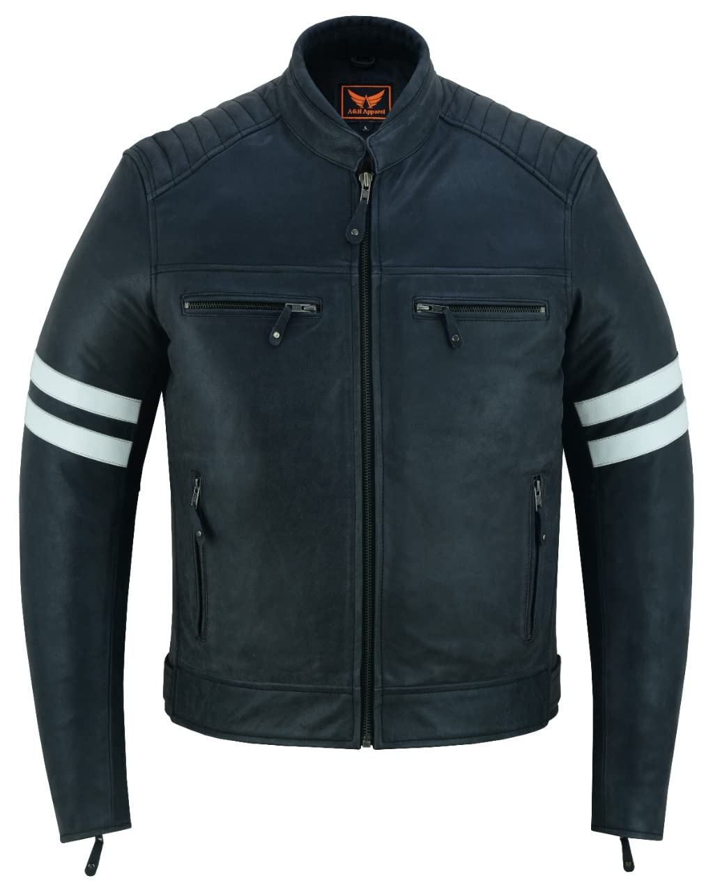 A&H Apparel Mens Top Grain Cowhide Biker Light weight Motorcycle Real Leather Jacket (as1, alpha, s, regular, regular)