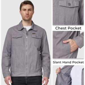 WenVen Men's Casual Canvas Cotton Military Utility Jacket (Light Grey,2XL)