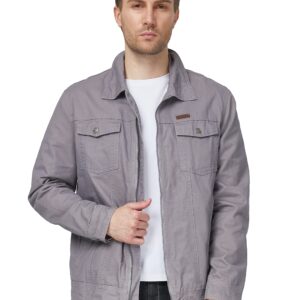 WenVen Men's Casual Canvas Cotton Military Utility Jacket (Light Grey,2XL)