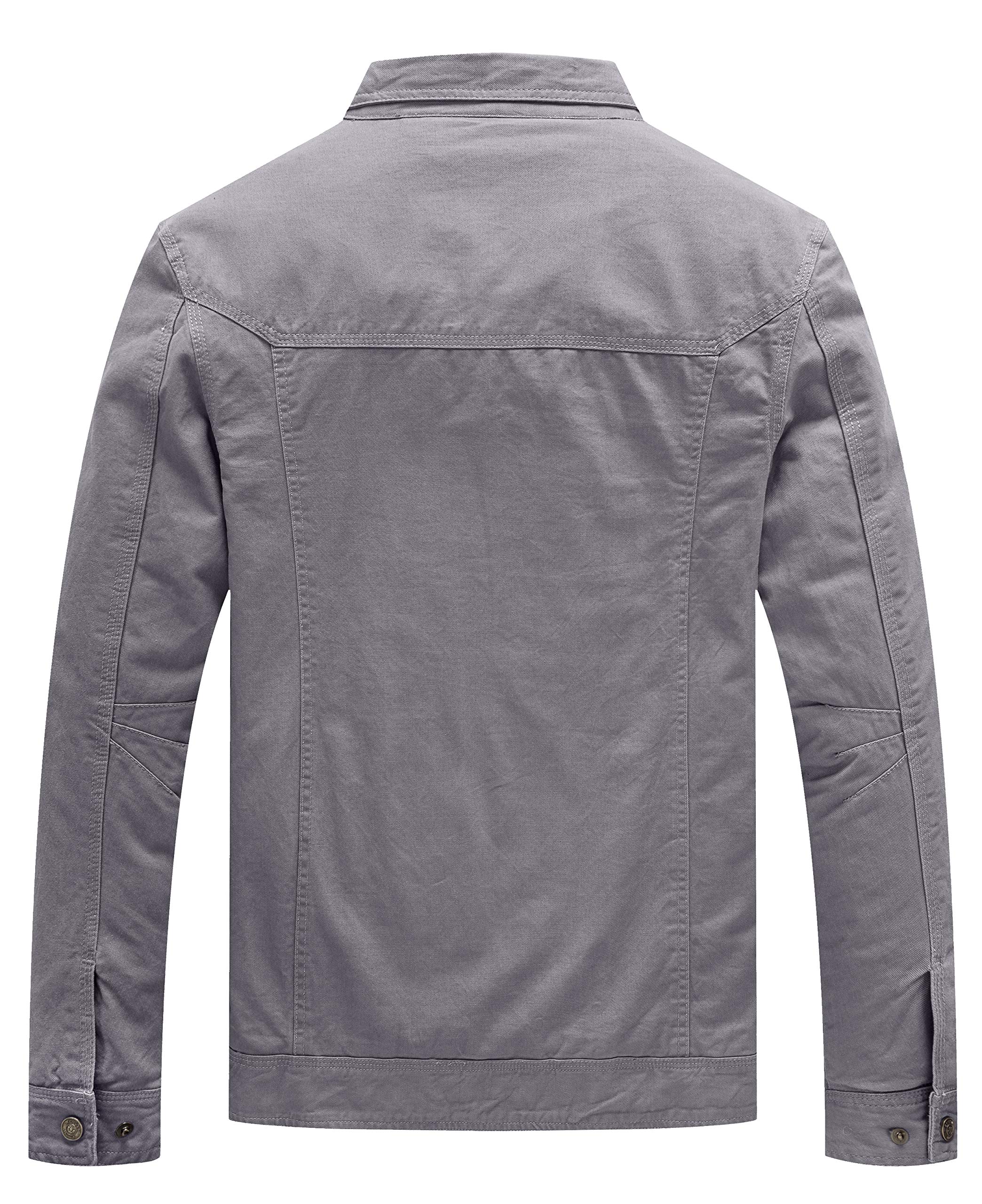 WenVen Men's Casual Canvas Cotton Military Utility Jacket (Light Grey,2XL)