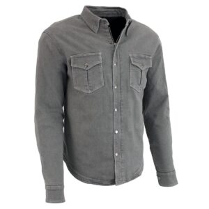 Milwaukee Leather MPM1621 Men's Grey Flannel Biker Shirt with CE Approved Armor - Reinforced w/Aramid Fibers - 3X-Large