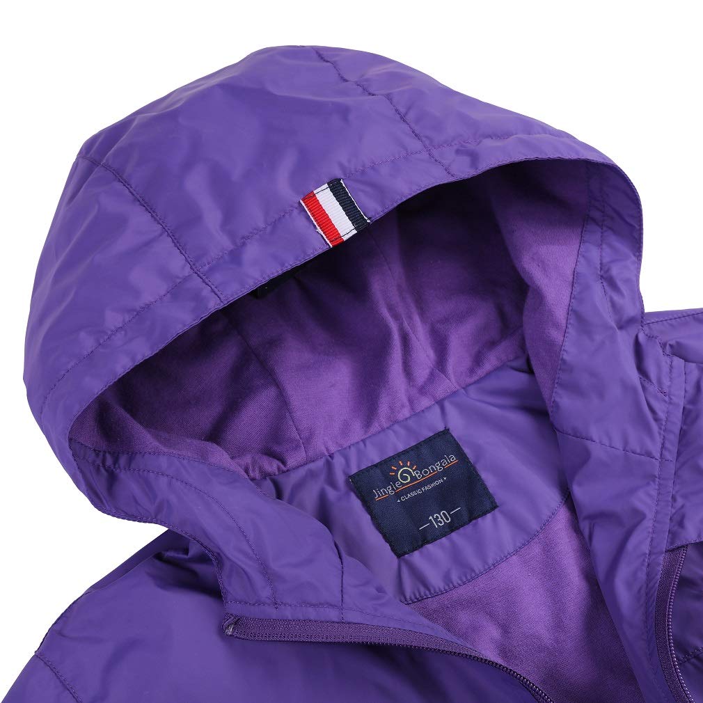 Jingle Bongala Boys Girls Lightweight Breathable Raincoat Waterproof Hooded Rain Jacket Windbreaker Easy to Fold-Purple-140