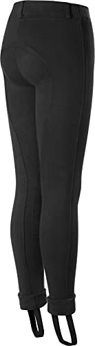 HORZE Nora Girls Riding Pants | Pull-on Kids Equestrian Leather Knee Patch Jodhpur Breeches - Black - M