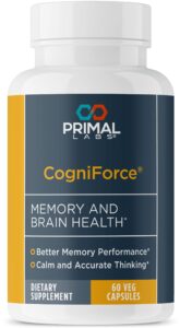 primal health cogniforce - memory & brain health - acetyl l-carnitine formula - better cognitive performance - clarity + focus + better recall + calm thinking - dietary supplement - 60 capsules